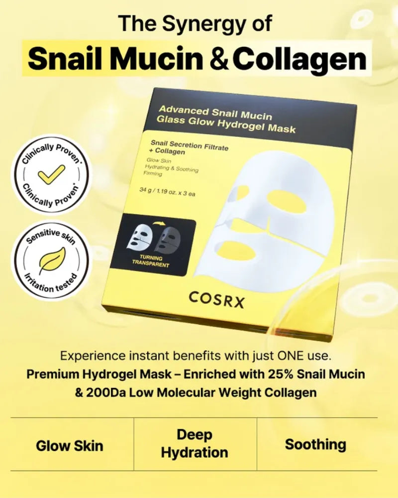 COSRX Advanced Snail Mucin Glass Glow Hydrogel Mask - Unique Bunny